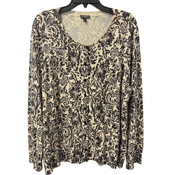 Talbots Womens Floral Print V-Neck Long Sleeve Sweater Sz 3X Black Cream - Picture 4 of 12